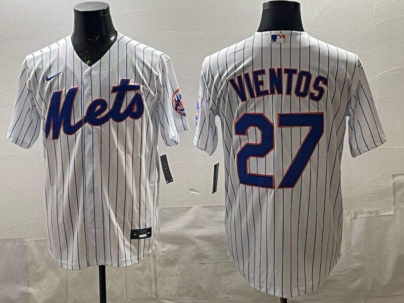 2026 Men Nike New York Mets #27 Vientos White Stripe Game MLB Jersey 009
